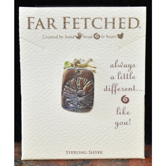 Far Fetched Peridot Cosmos Flower Quote Pendant Necklace 925 Sterling Silver - Picture 2 of 3